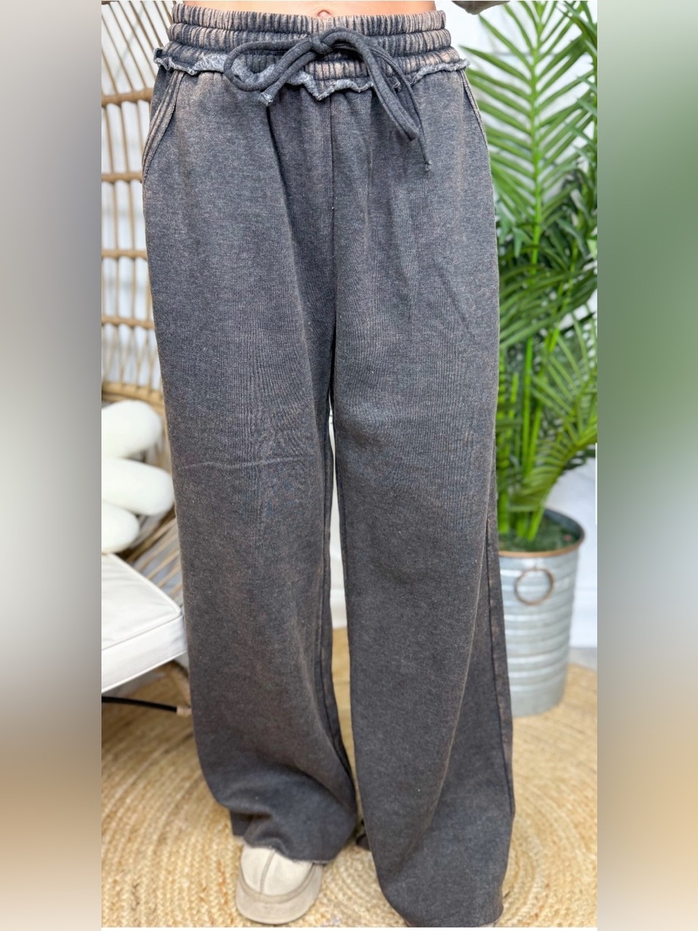 Acid Wash Wide Leg Lounge Sweat Pants